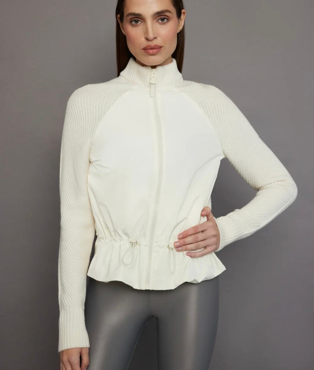 Mackage Jorane Mixed Media Knit Jacket Cream Medium M Peplum Zip Front